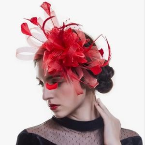 Gorgeous Red Beloved Millinery Fascinator Side Loop Feathers Ribb…